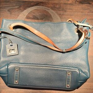 Blue Leather Tote Bag